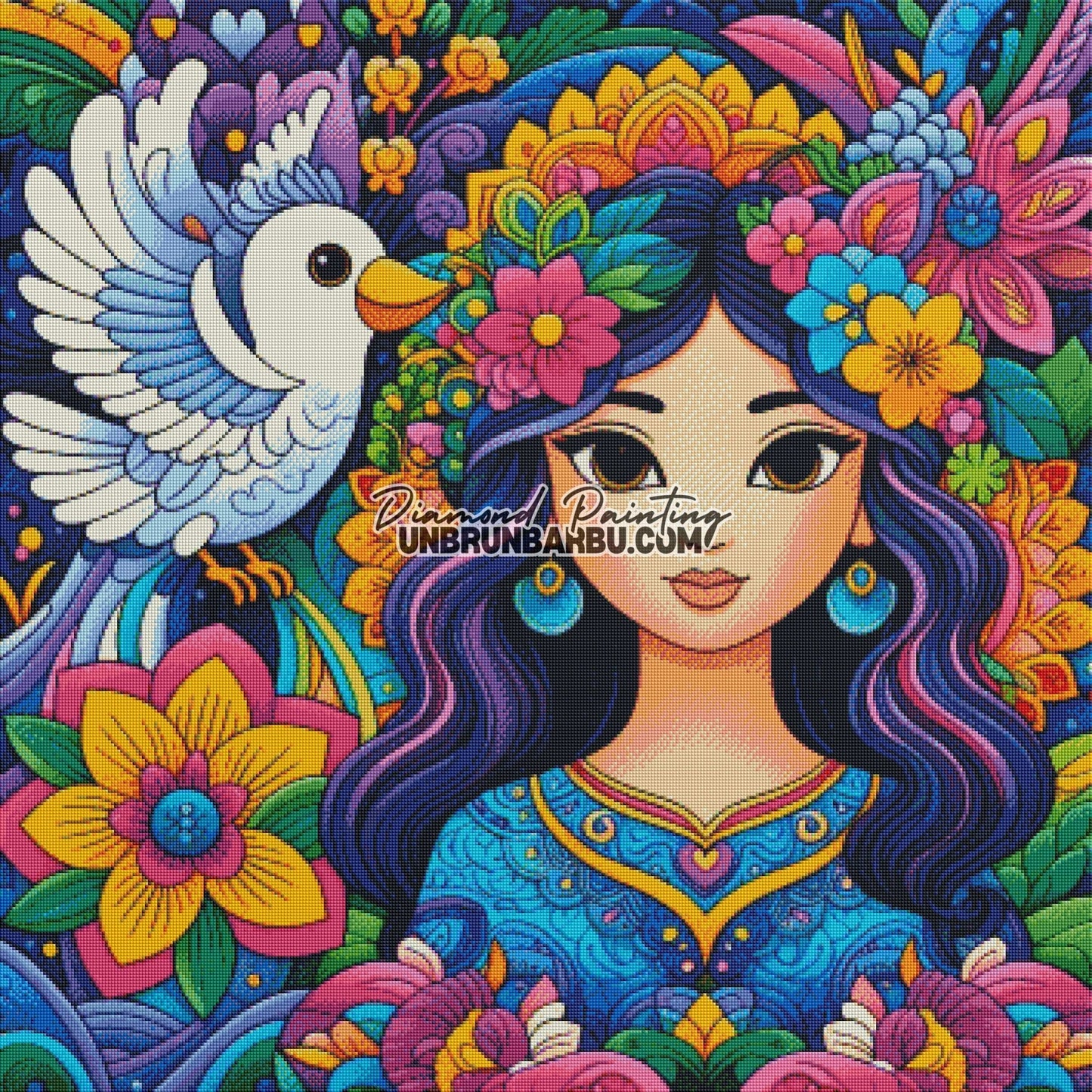 Reine des Fleurs Oiseau Messager (90cm x 90cm) - UnBrunBarbu