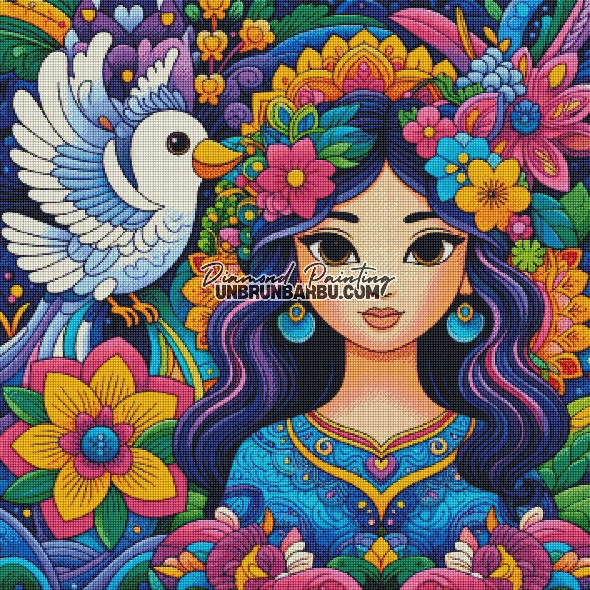 Reine des Fleurs Oiseau Messager (90cm x 90cm) - UnBrunBarbu