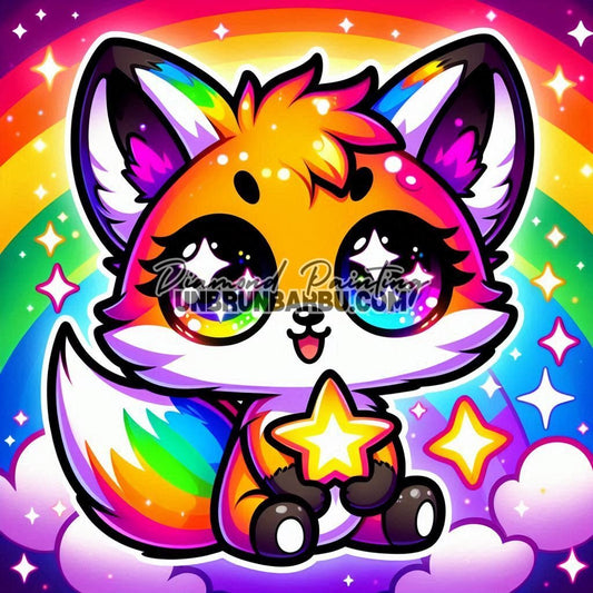 Renard Magique de l’Arc - en - Ciel (50cm x 50cm) - UnBrunBarbu