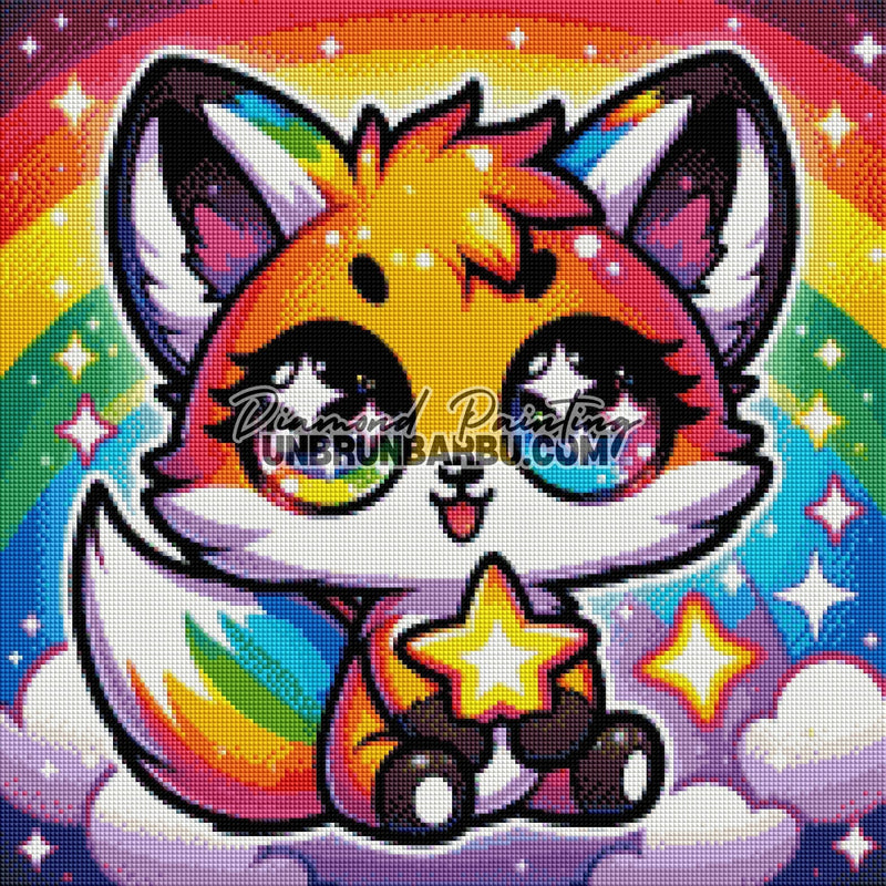 Renard Magique de l’Arc - en - Ciel (50cm x 50cm) - UnBrunBarbu