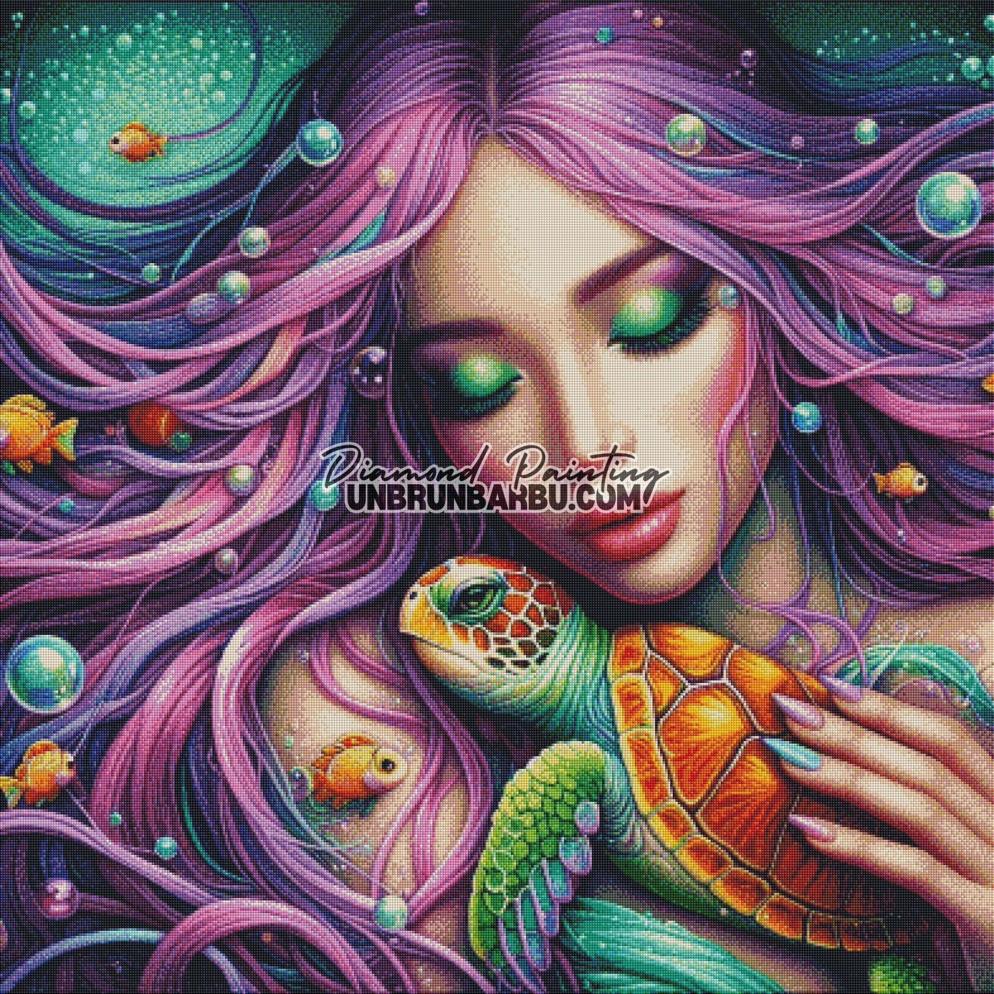 Rencontre magique avec la tortue (100cm x 100cm) - UnBrunBarbu