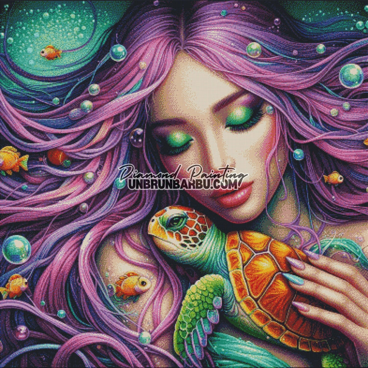 Rencontre magique avec la tortue (100cm x 100cm) - UnBrunBarbu