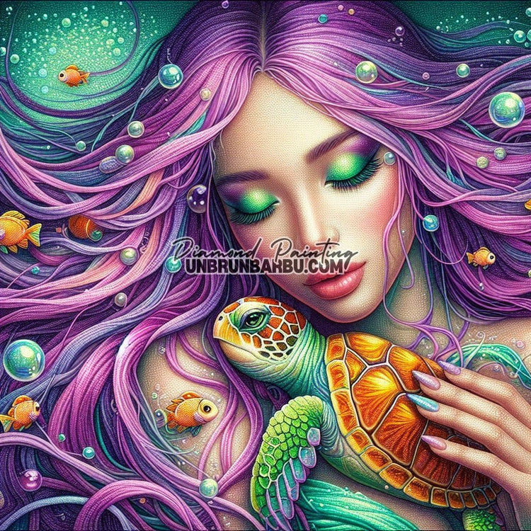 Rencontre magique avec la tortue (100cm x 100cm) - UnBrunBarbu