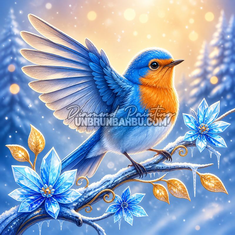 diamond painting rouge gorge cristaux hiver illustration 90x90