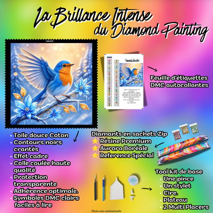 kit complet diamond painting rouge gorge cristaux hiver 90x90