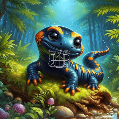 Salamandre Mystique dans la Forêt Enchantée (100cm x 100cm) - UnBrunBarbu