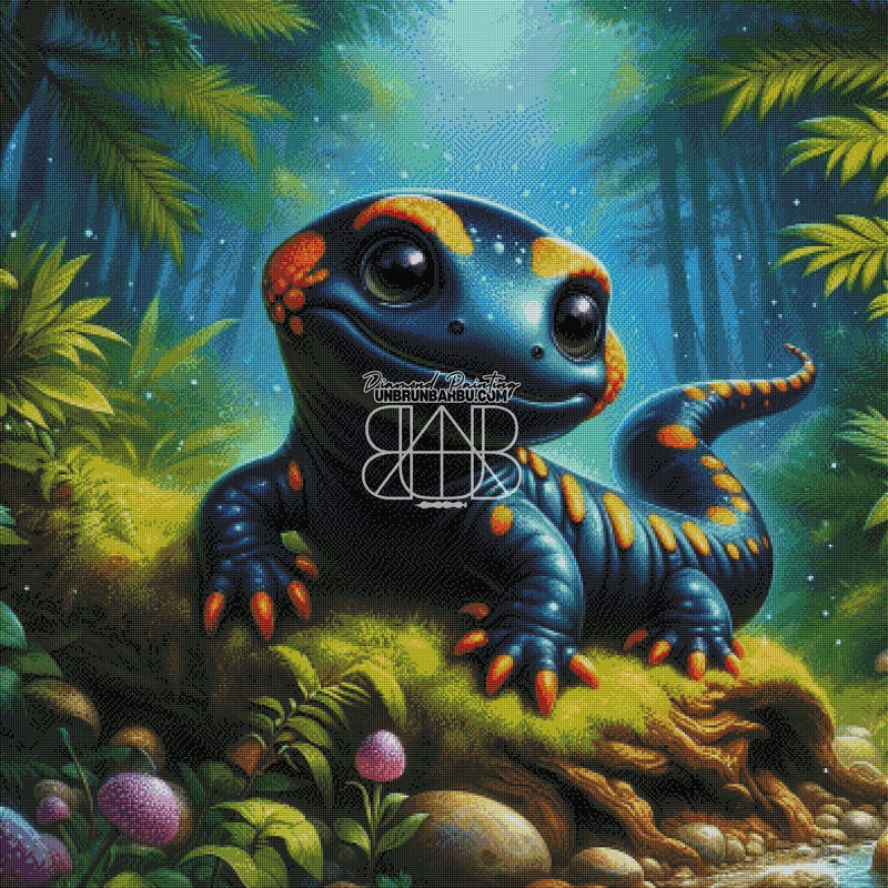 Salamandre Mystique dans la Forêt Enchantée (100cm x 100cm) - UnBrunBarbu