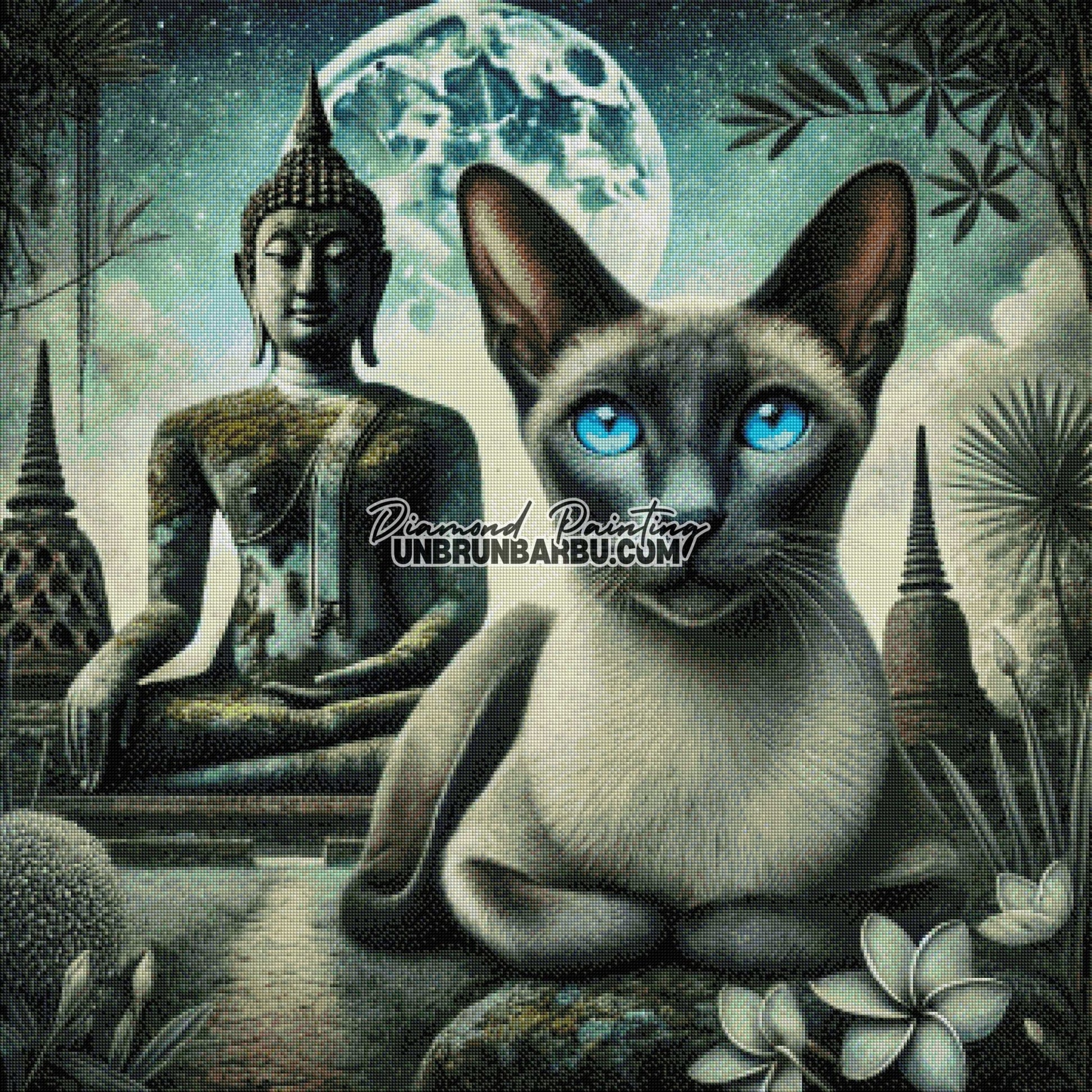 Sanctuaire du Bouddha et du Chat (90cm x 90cm) - UnBrunBarbu