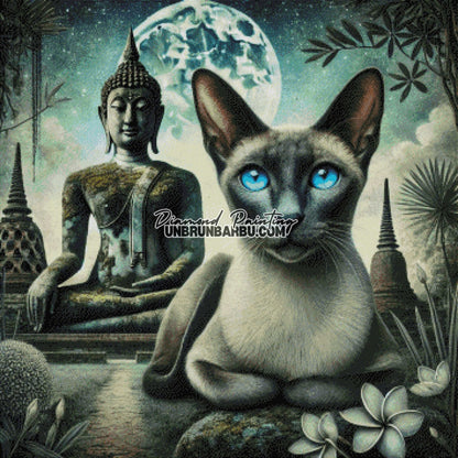 Sanctuaire du Bouddha et du Chat (90cm x 90cm) - UnBrunBarbu