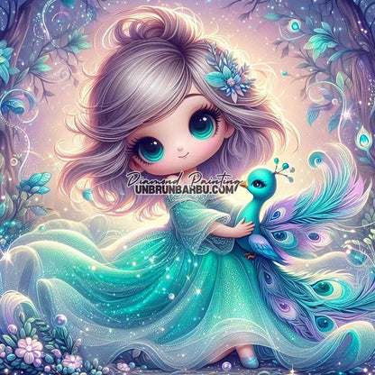 Sarah et le Paon Mystique (120cm x 120cm) - UnBrunBarbu