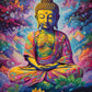 Sérénité en Éclats, Bouddha au Centre d’une Explosion de Couleurs. (80cm x 110cm). - UnBrunBarbu