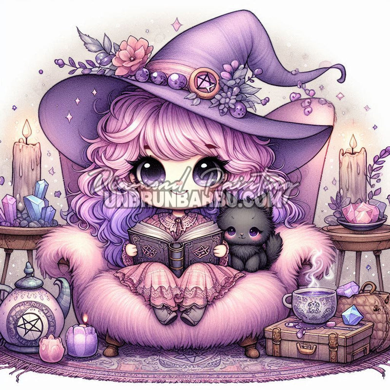 diamond painting sorciere violette livre sortileges illustration 80x80