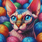 Sphynx et Pelotes Arc - en - Ciel (80cm x 80cm) - UnBrunBarbu