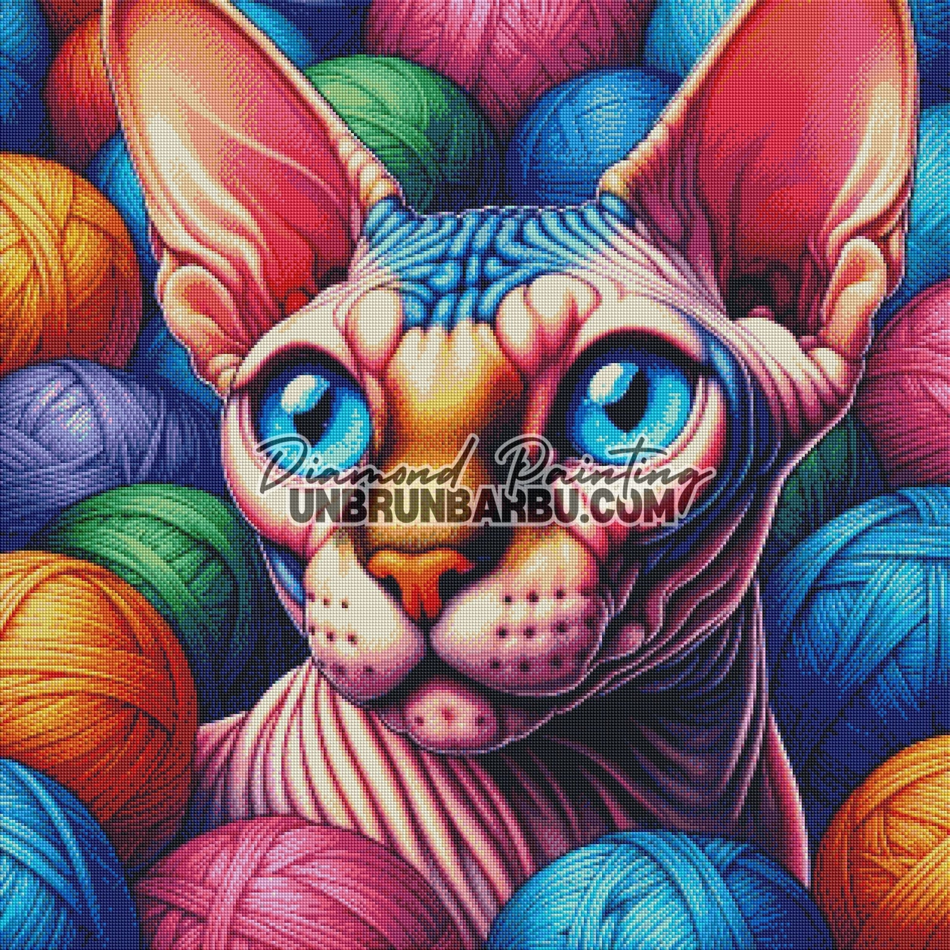 Sphynx et Pelotes Arc - en - Ciel (80cm x 80cm) - UnBrunBarbu