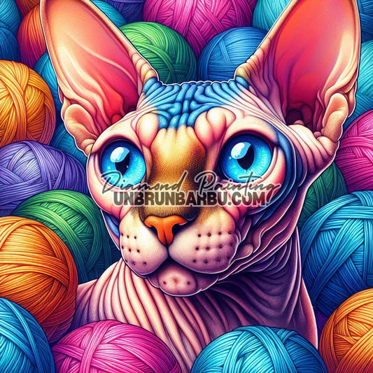 Sphynx et Pelotes Arc - en - Ciel (80cm x 80cm) - UnBrunBarbu
