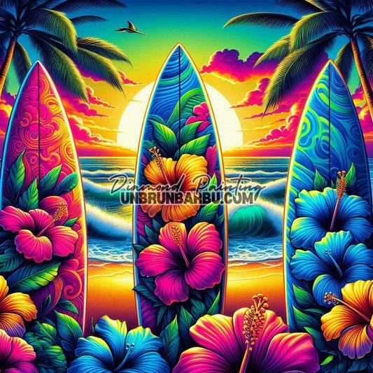 Surfeuses d’Hibiscus (80cm x 80cm) - UnBrunBarbu