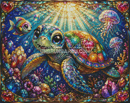 diamond painting tortue aux mille tresors rendu diamante