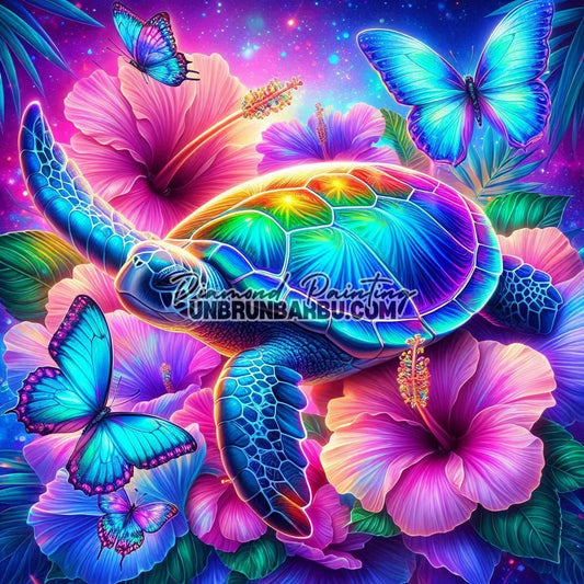 Tortue et Fleurs Magiques (90cm x 90cm) - UnBrunBarbu