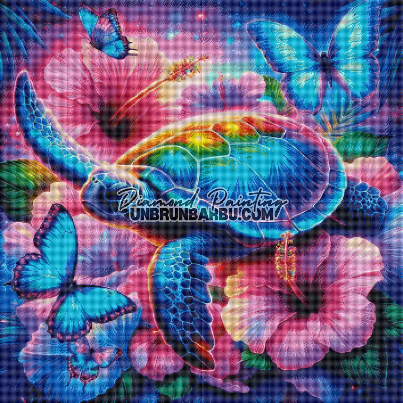 Tortue et Fleurs Magiques (90cm x 90cm) - UnBrunBarbu