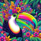 Toucan aux Fleurs Éclatantes (80cm x 80cm) - UnBrunBarbu