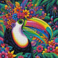 Toucan aux Fleurs Éclatantes (80cm x 80cm) - UnBrunBarbu