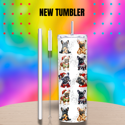 tumbler noel bouledogue 20 oz avec paille inox et goupillon nettoyage