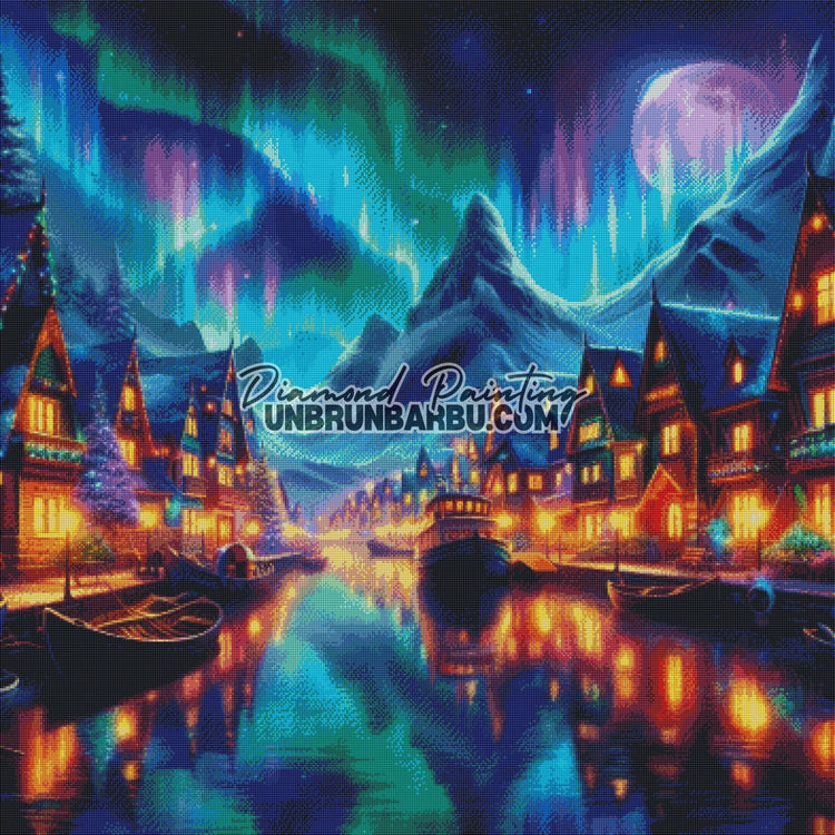 Village des Lumières Polaires (100cm x 100cm) - UnBrunBarbu