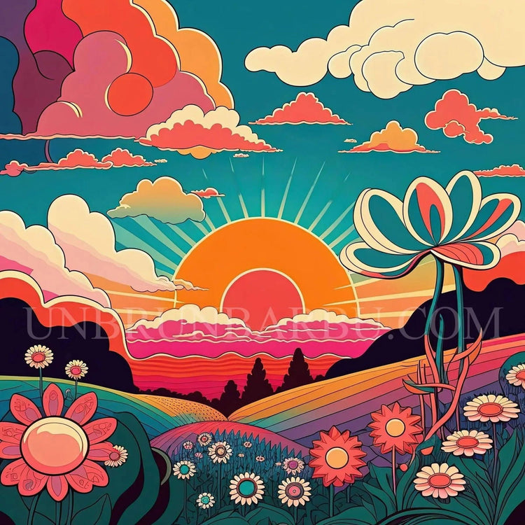 Voyage au Pays des Collines Arc - en - Ciel. (80cm x 80cm). - UnBrunBarbu