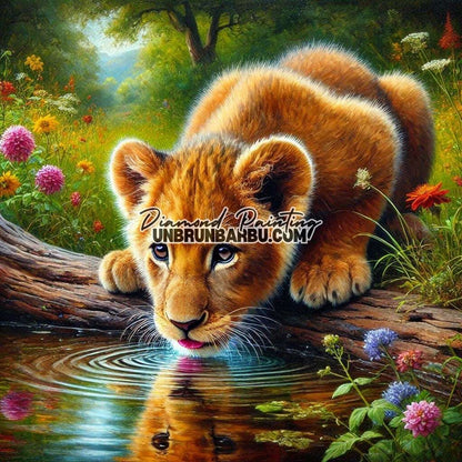 Voyage Du Lionceau Intrépide (100cm x 100cm) - UnBrunBarbu